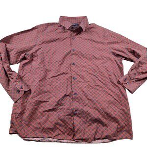 Hart Schaffner Marx Shirt Mens XL Orange Blue Button Down Geometric Long Sleeve